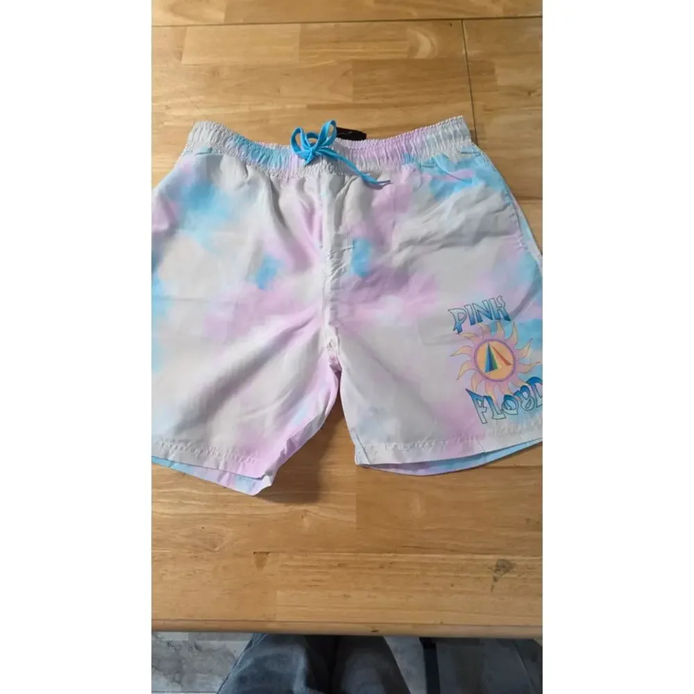 Pink Floyd Tie Dye Swim Trunks Board Shorts Mens XL Pastel Beach Shorts